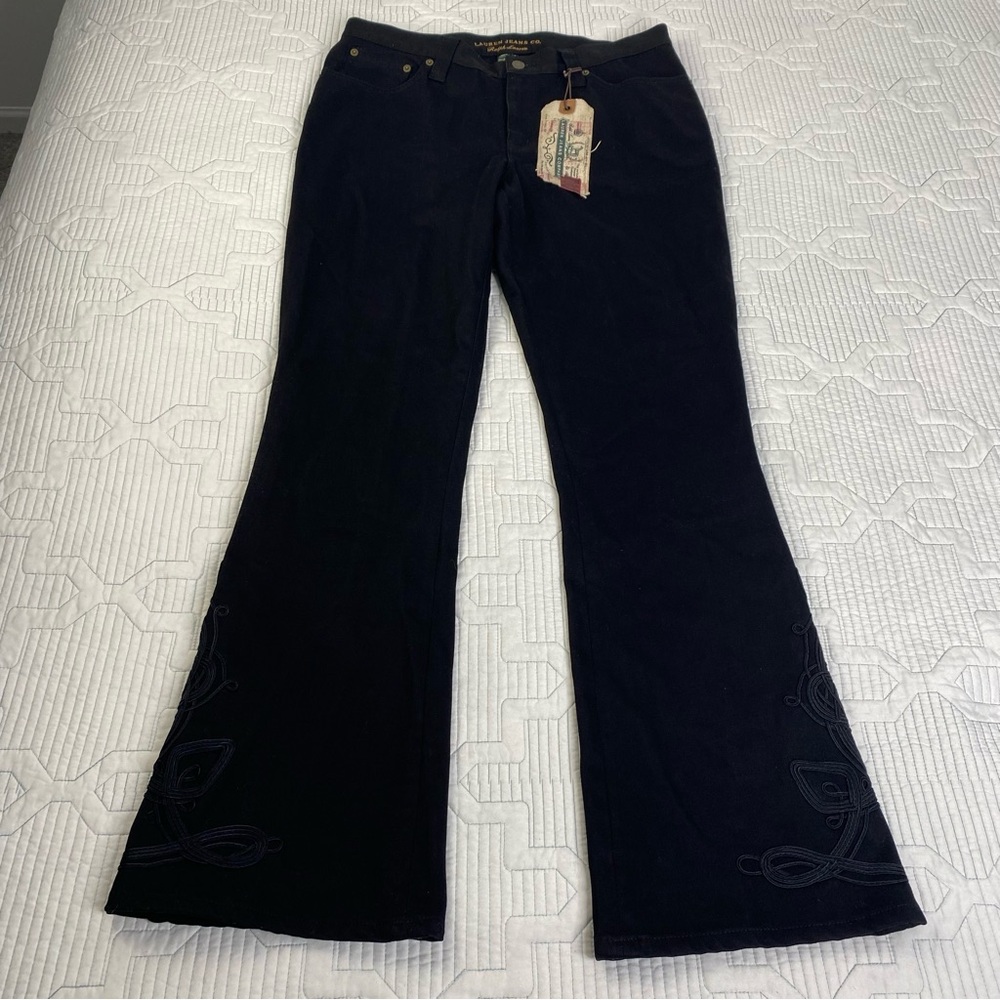 Lauren Ralph Lauren Western Trim Flare Jeans in Black Sz 12 Boho Embroidered